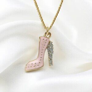 Gold & Pink High Heel Stiletto Pendant Necklace – Fashion Charm Jewelry - Women